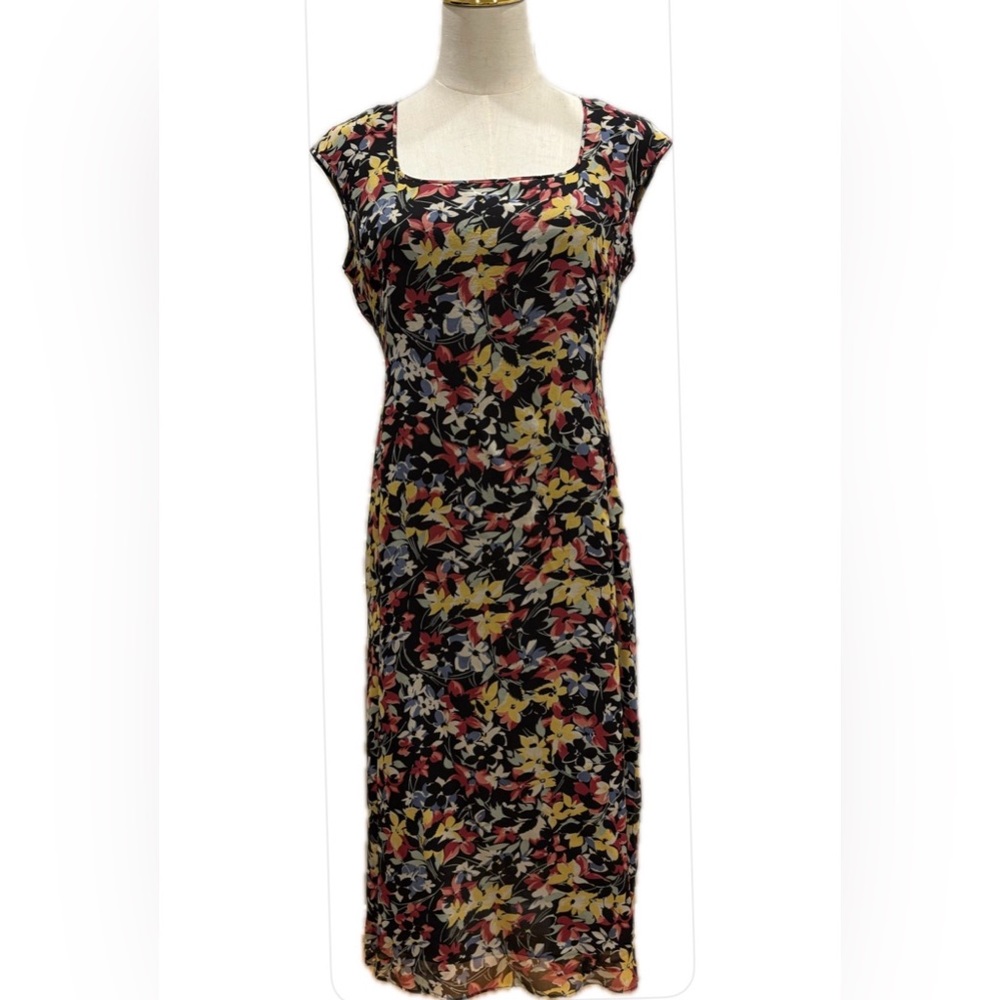 Jones New York 100% Silk Floral Square Neck Sleeveless Fit & Flare Maxi Dress 4